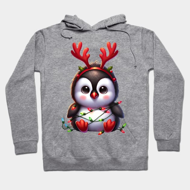 Christmas Red Nose Penguin Hoodie by Chromatic Fusion Studio